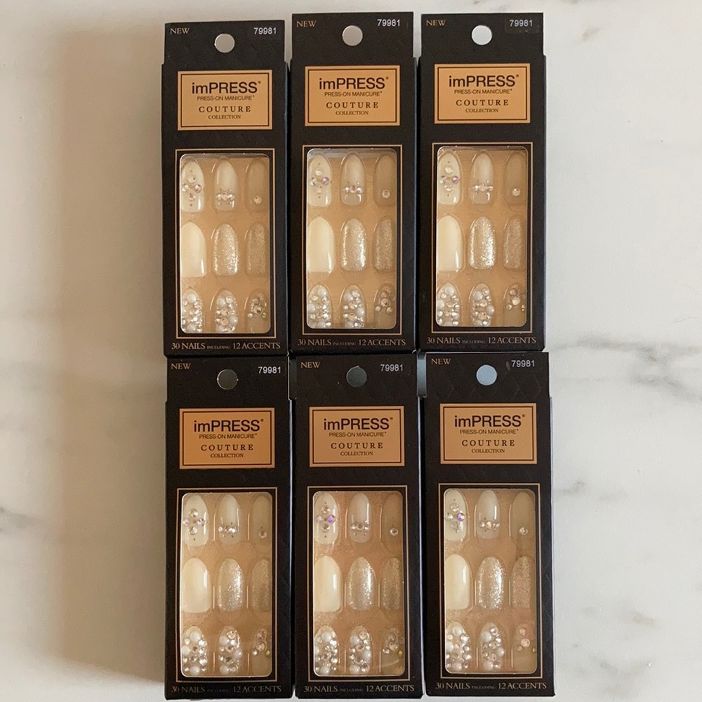 SET OF 6 Impress Nails Almond Glitter Neutral